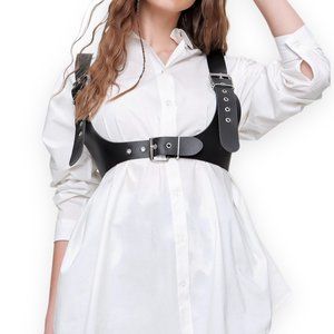 Women's Black Wide Straps Chest Harness Belt - NEW